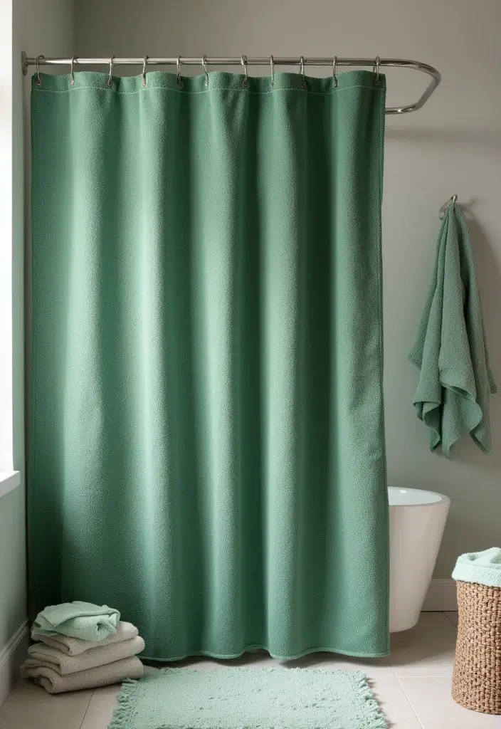29 Green Bathroom Shower Curtain Ideas That Transform The Look - 4. Textured Fabrics