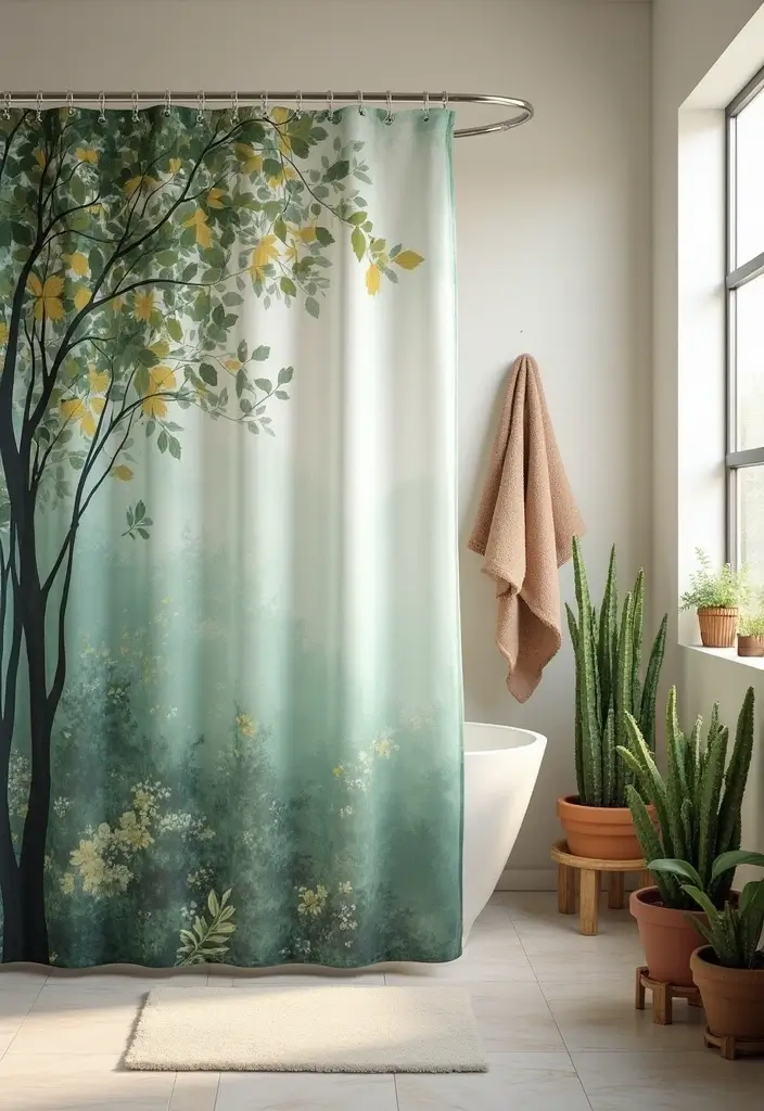 29 Green Bathroom Shower Curtain Ideas That Transform The Look - 7. Leafy Forest Patterns