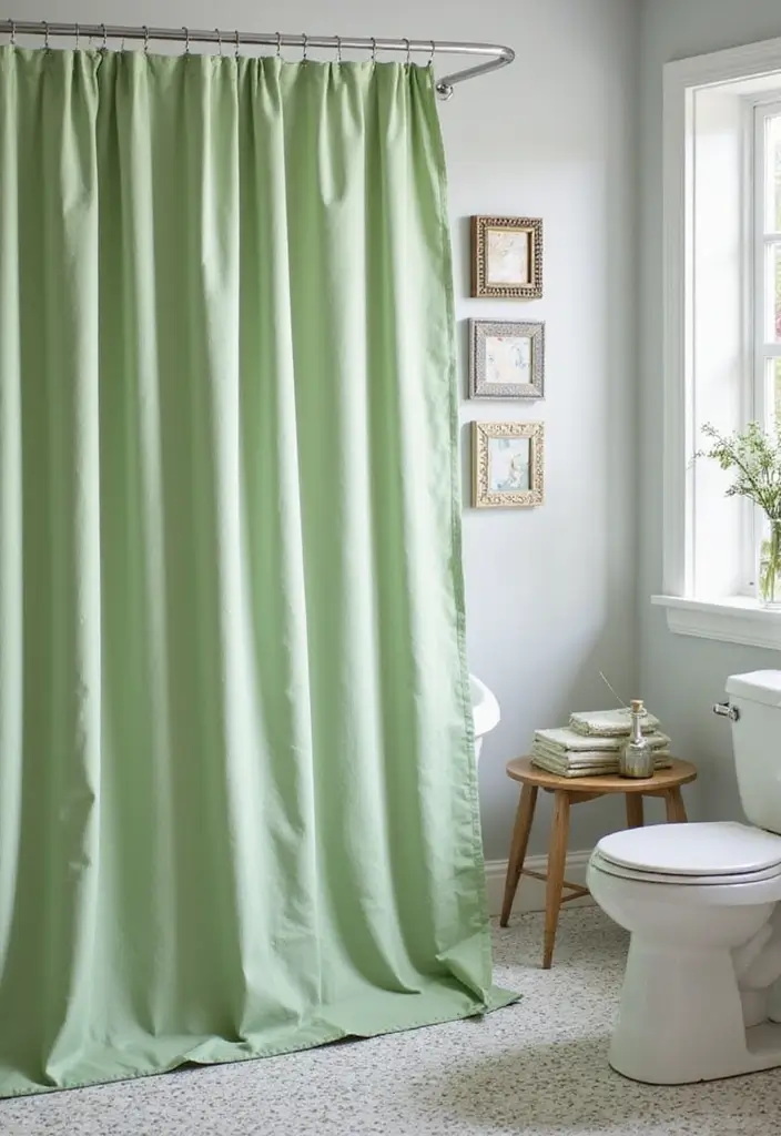 29 Green Bathroom Shower Curtain Ideas That Transform The Look - 8. Stripes for a Modern Touch