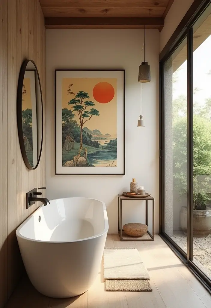 29 Japandi Style Bathroom Ideas With Zen Aesthetics - 10. Incorporating Japanese Art