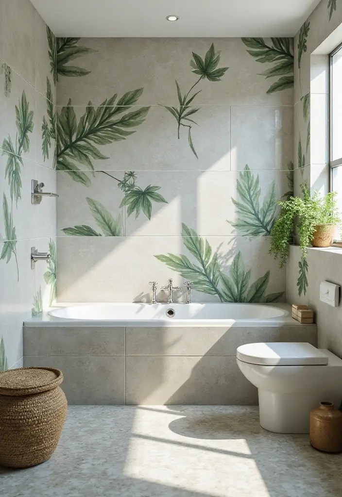 29 Japandi Style Bathroom Ideas With Zen Aesthetics - 21. Nature-Inspired Patterns