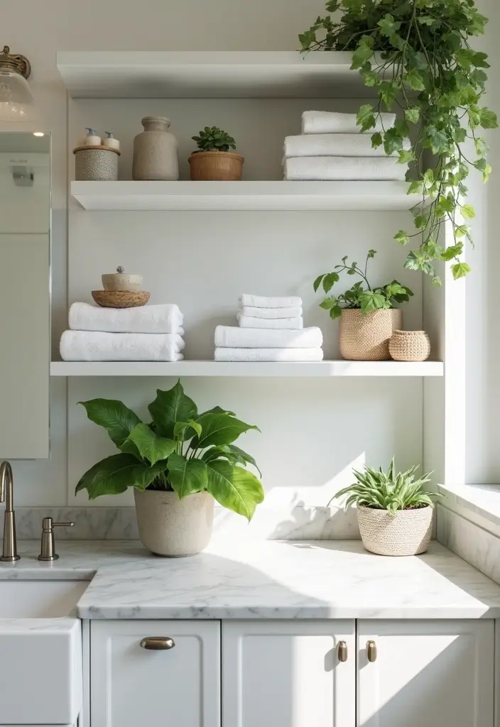 29 Modern Guest Bathroom Ideas That Impress Visitors - 2. Open Shelving for a Spacious Feel