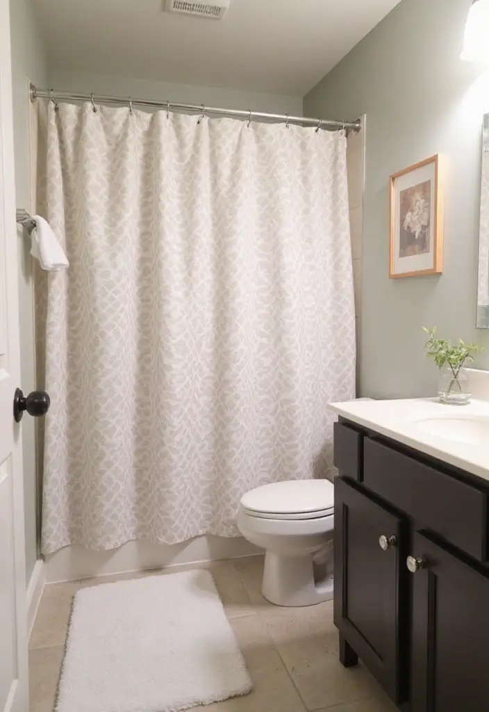 29 Modern Guest Bathroom Ideas That Impress Visitors - 23. Custom Shower Curtains
