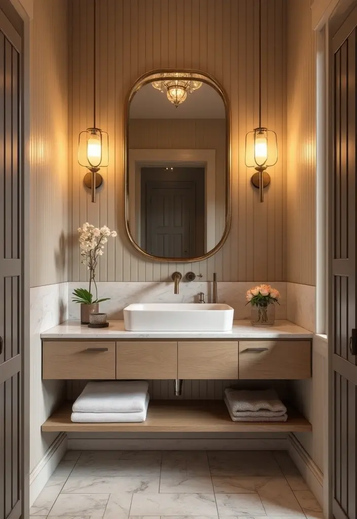 29 Modern Guest Bathroom Ideas That Impress Visitors - 9. Statement Lighting