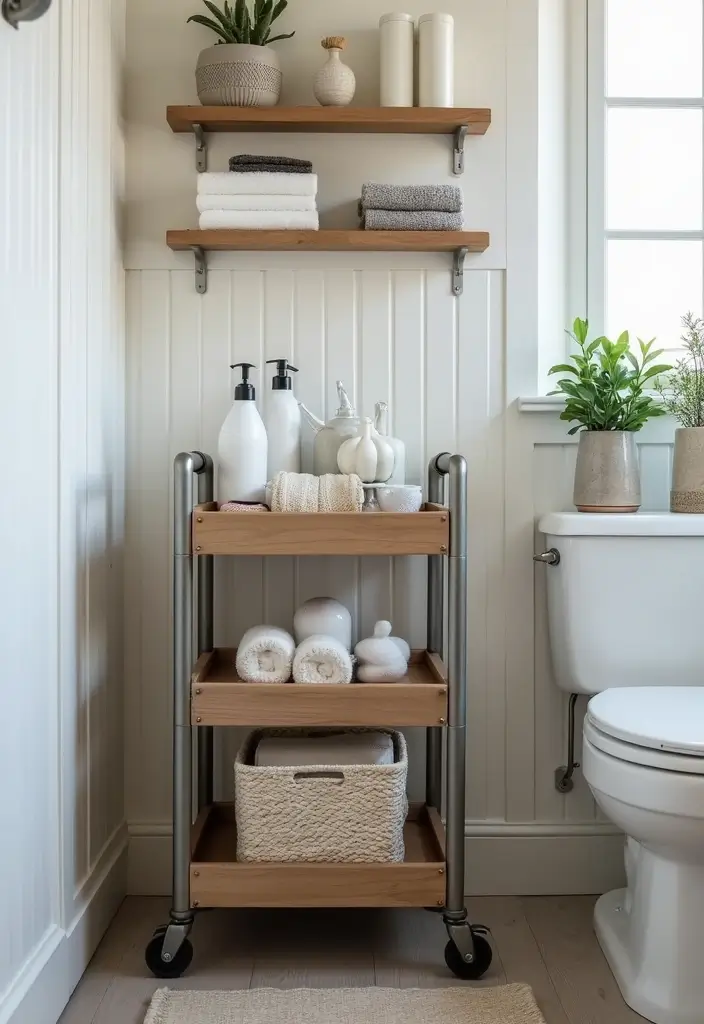 29 Small Bathroom Design Ideas That Work Wonders - 20. Utility Mobile Carts