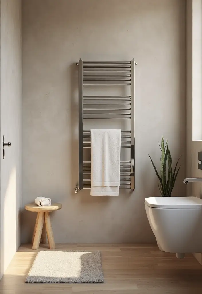 29 Small Bathroom Design Ideas That Work Wonders - 22. Towel Warmers
