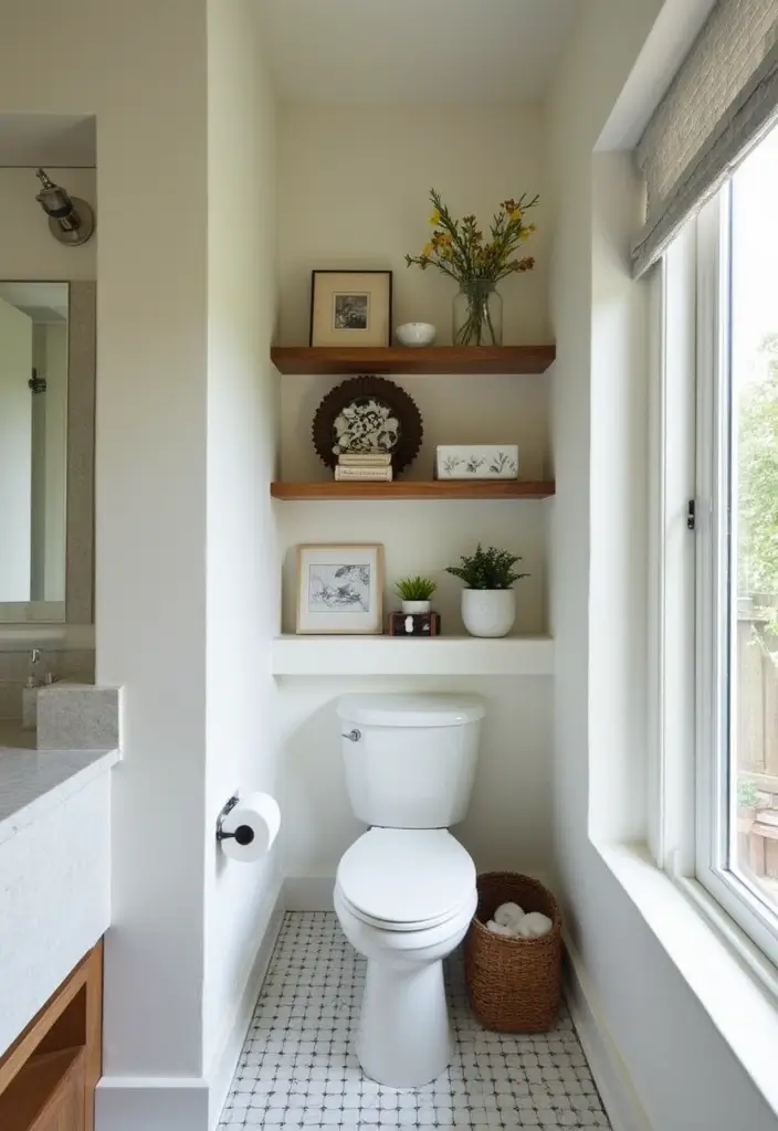 29 Small Bathroom Design Ideas That Work Wonders - 26. Custom Shelving Units