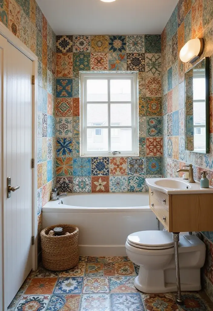 29 Small Bathroom Floor Tile Ideas That Feel Spacious - 25. Eclectic Pattern Mixing