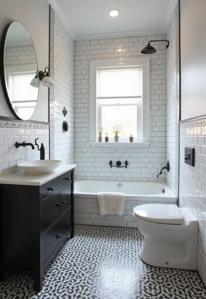 29 Small Bathroom Floor Tile Ideas That Feel Spacious - 26. Elegant Black and White Tiles
