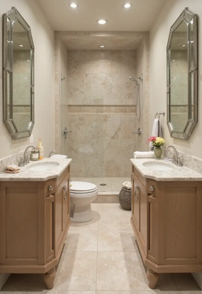 29 Small Bathroom Floor Tile Ideas That Feel Spacious - 29. Smart Use of Mirrors