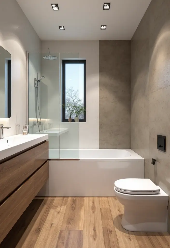 29 Small Bathroom Floor Tile Ideas That Feel Spacious - 7. Mixed Material Designs