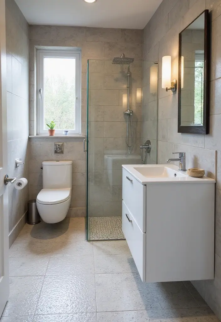 29 Small Bathroom Floor Tile Ideas That Feel Spacious - 9. Anti-Slip Textured Tiles