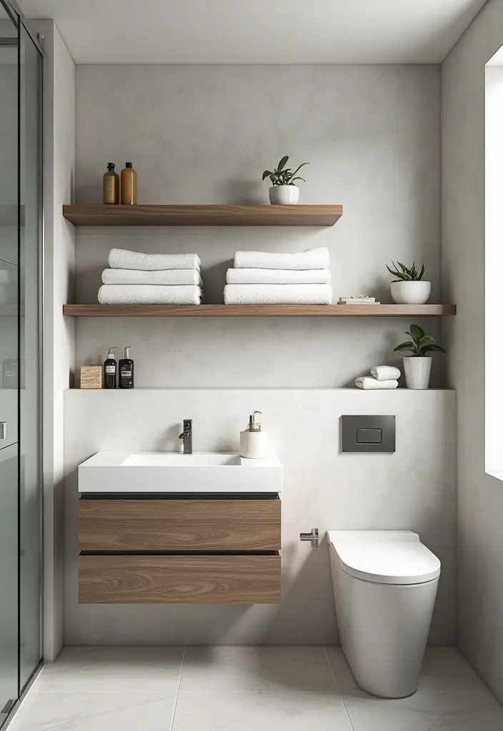 29 Standing Shower Bathroom Ideas That Save Space - 13. Waterproof Floating Shelves