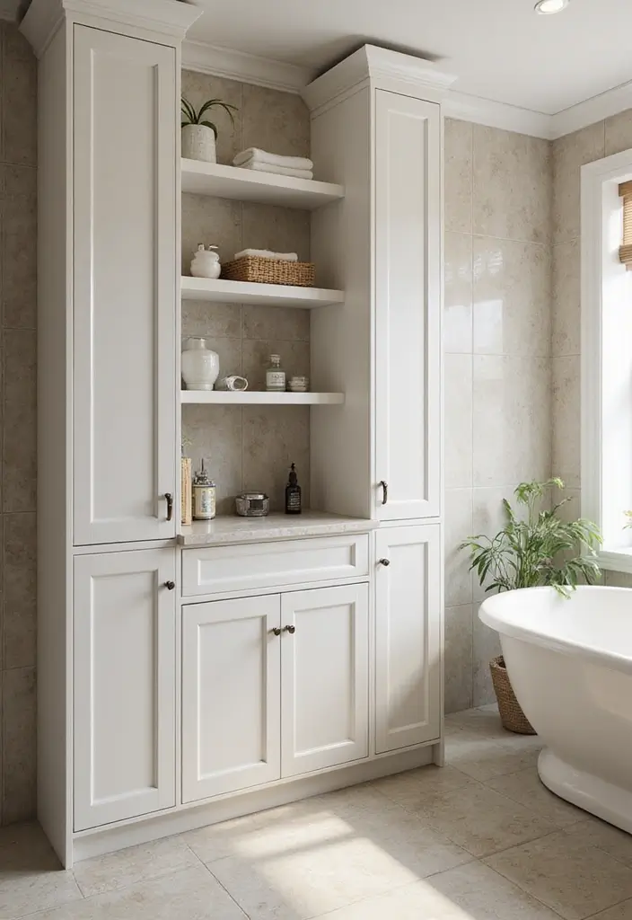 29 Standing Shower Bathroom Ideas That Save Space - 17. Vertical Storage Solutions