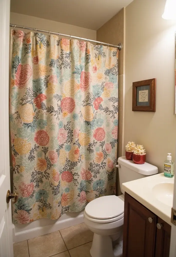 29 Standing Shower Bathroom Ideas That Save Space - 19. Decorative Shower Curtains