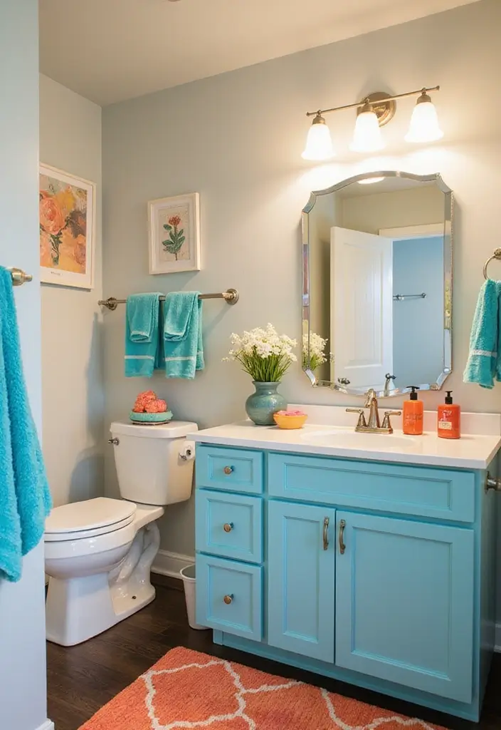 29 Standing Shower Bathroom Ideas That Save Space - 25. Colorful Accents