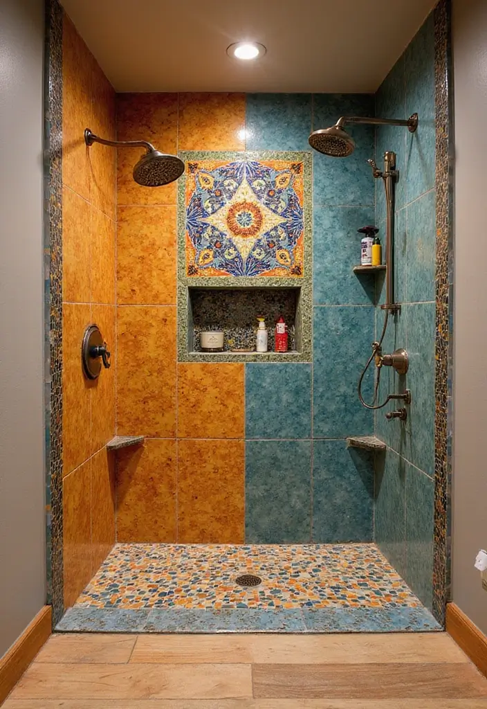 29 Standing Shower Bathroom Ideas That Save Space - 5. Bold Tile Designs
