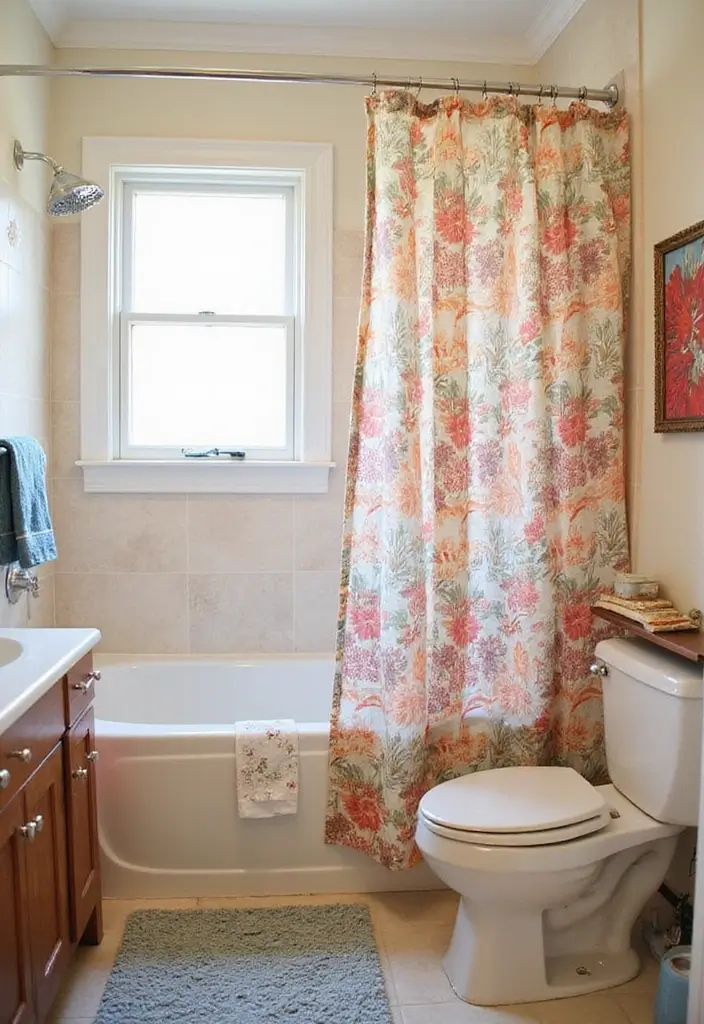 29 Standing Shower Bathroom Ideas That Save Space - 7. Shower Curtains Instead of Doors