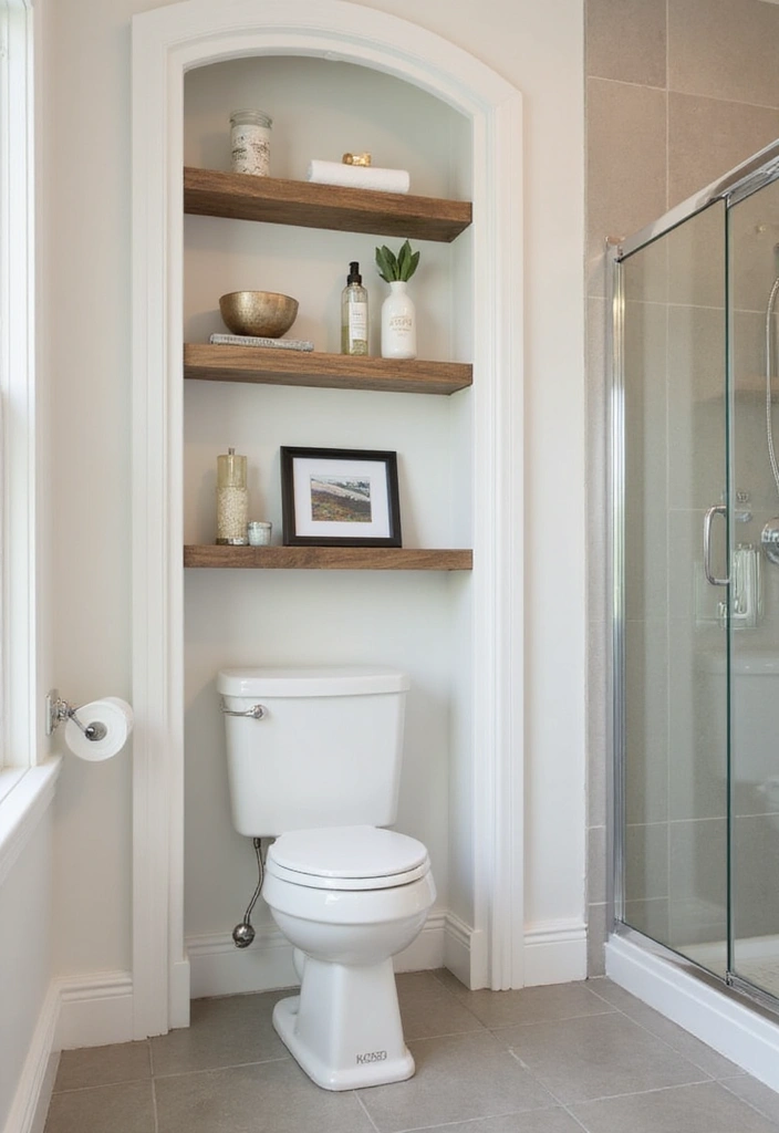 29 Standing Shower Bathroom Ideas That Save Space - 8. Built-In Shelves