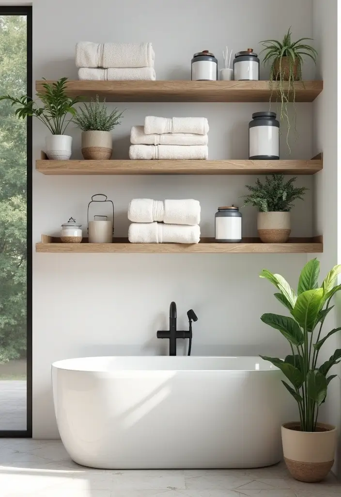 29 White And Beige Bathroom Ideas That Feel Timeless - 12. Stylish Shelving