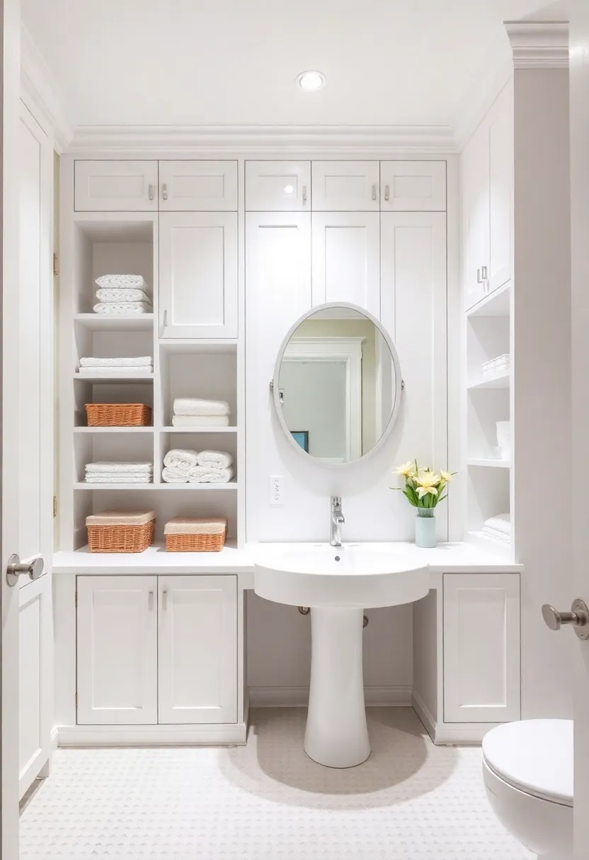29 White And Beige Bathroom Ideas That Feel Timeless - 22. Built-in Storage Solutions