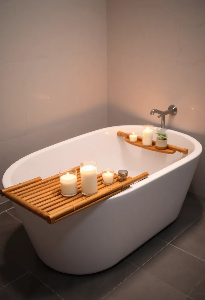 29 White And Beige Bathroom Ideas That Feel Timeless - 24. Elegant Bathtub Caddy
