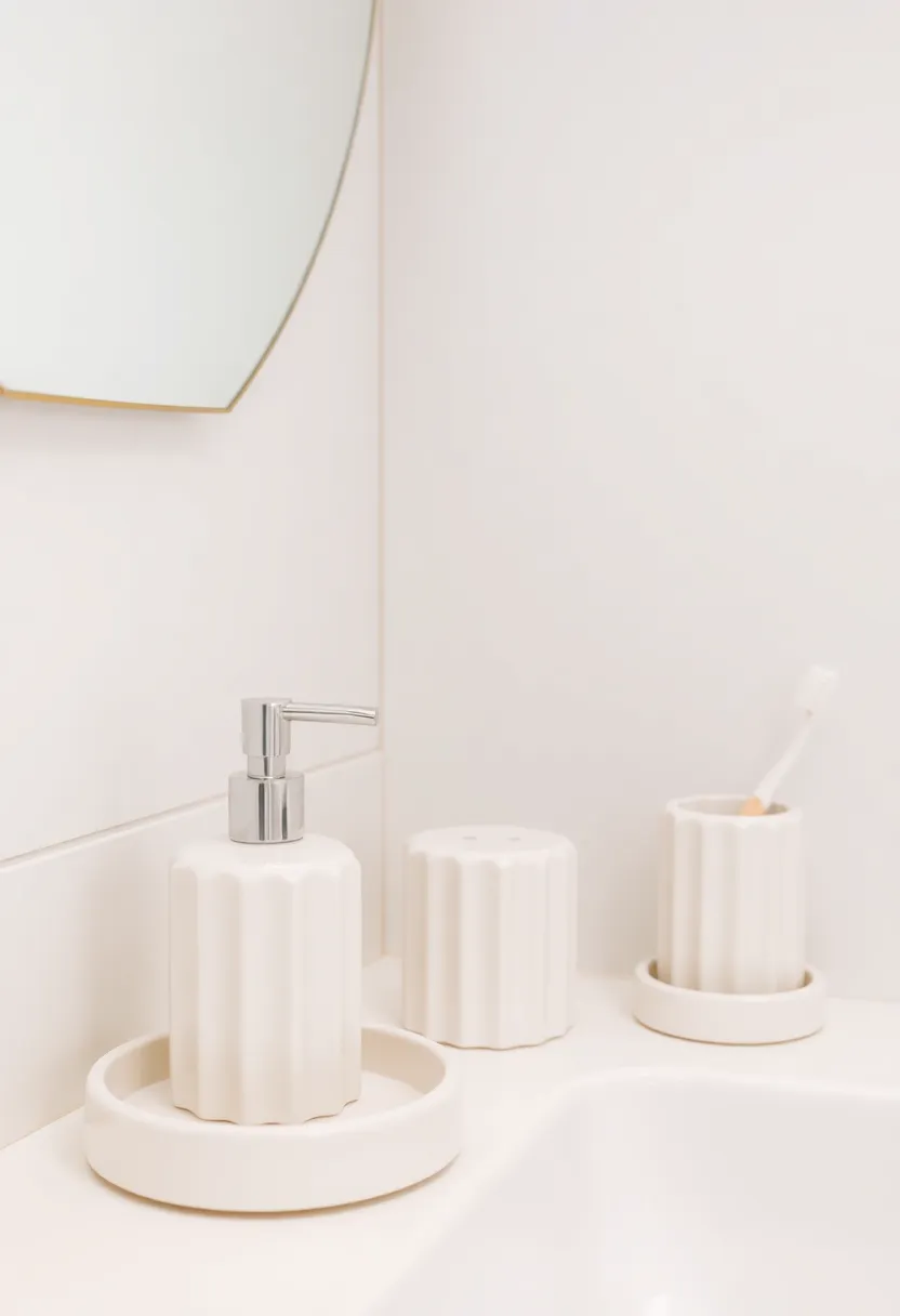 29 White And Beige Bathroom Ideas That Feel Timeless - 27. Chic Bath Accessories