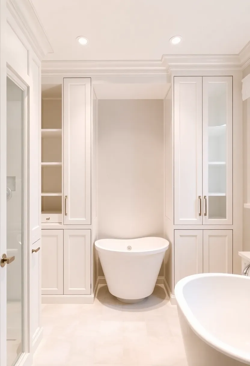 29 White And Beige Bathroom Ideas That Feel Timeless - 29. Custom Built-ins