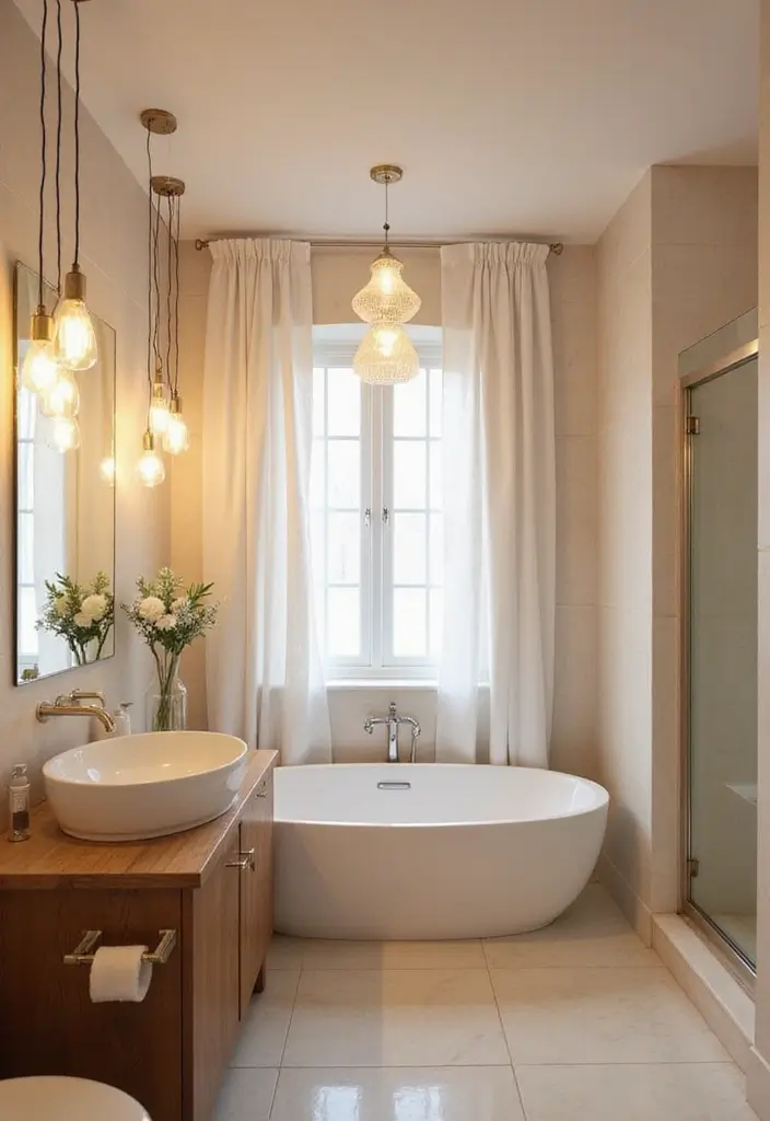 29 White And Beige Bathroom Ideas That Feel Timeless - 5. Warm Lighting Fixtures