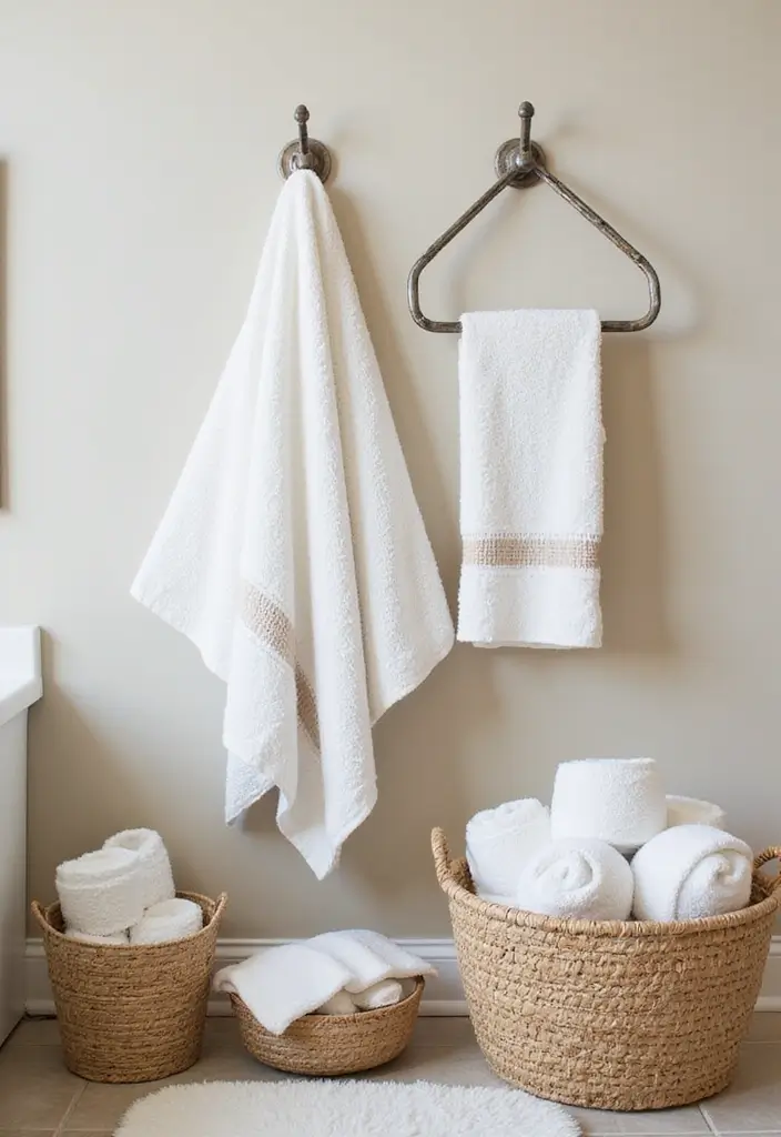 29 White And Beige Bathroom Ideas That Feel Timeless - 7. White and Beige Towels