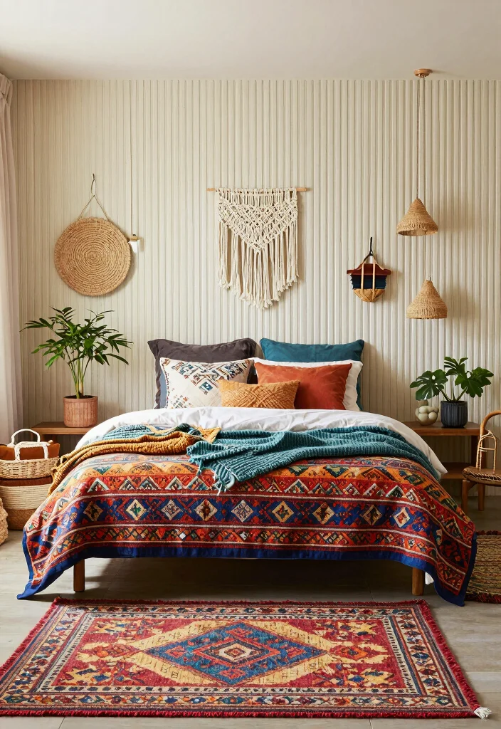 15 Beadboard Half Wall Bedroom Ideas for a Classic Cozy Touch - 14. Eclectic Boho Touch 1