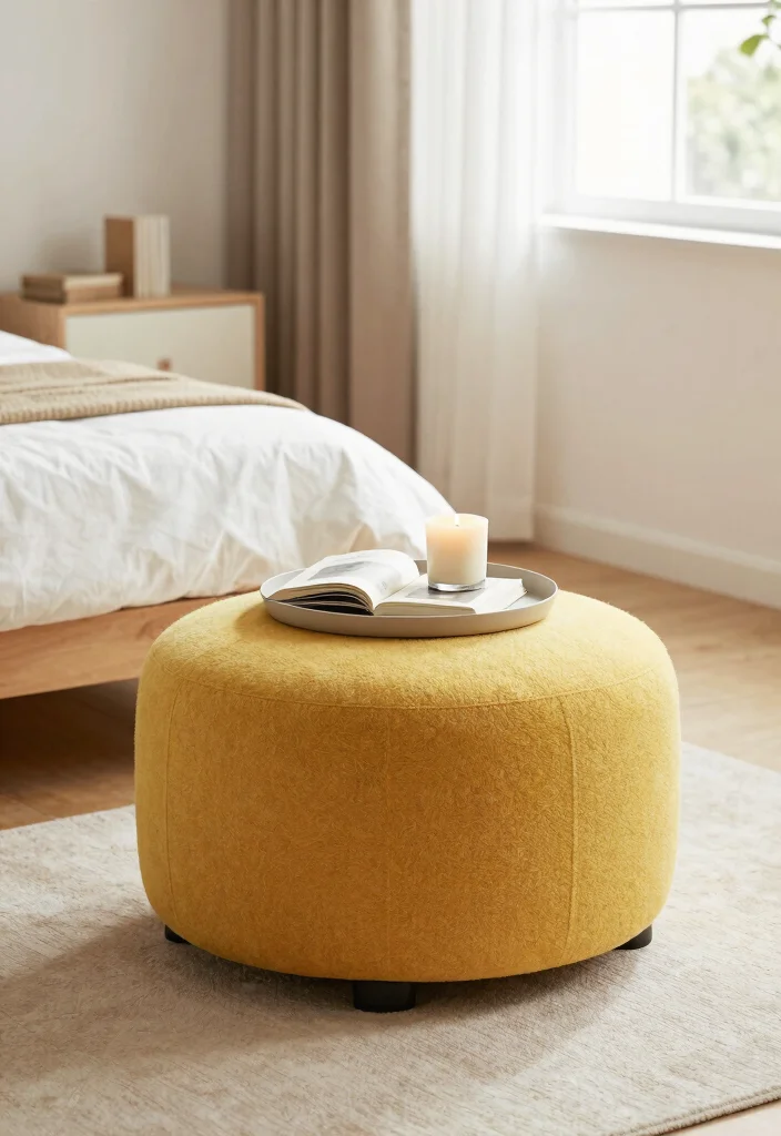 15 Bedroom Sofa Ideas for Small Spaces: Functional Comfort - 4. Ottoman Options 1