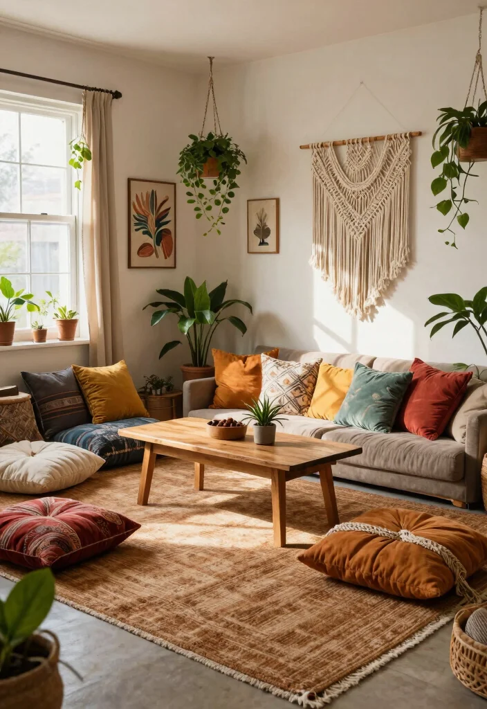15 Brown Rug Living Room Ideas: Cozy Neutral Base - 1. Bohemian Bliss 1