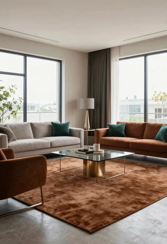 15 Brown Rug Living Room Ideas: Cozy Neutral Base - 4. Modern and Chic 1