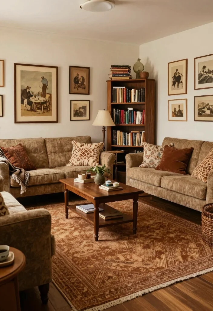 15 Brown Rug Living Room Ideas: Cozy Neutral Base - 6. Vintage Inspirations 1