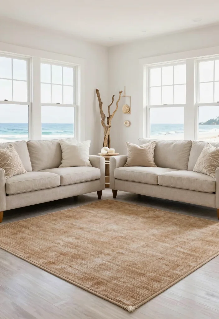 15 Brown Rug Living Room Ideas: Cozy Neutral Base - 7. Coastal Calm 1