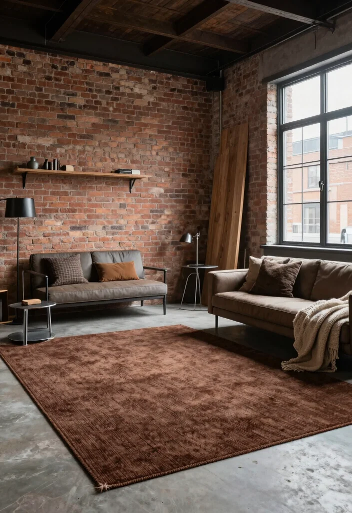 15 Brown Rug Living Room Ideas: Cozy Neutral Base - 8. Industrial Edge 1