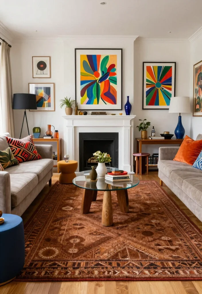 15 Brown Rug Living Room Ideas: Cozy Neutral Base - 9. Artistic Flair 1