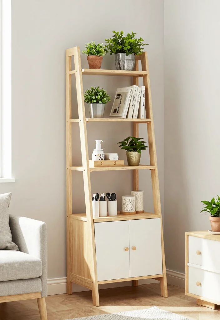 15 Cabinet for Small Bedroom Ideas: Compact Smart Storage - 11. Ladder Shelf Cabinet 1