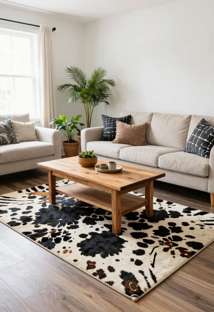 15 Cow Pictures Decor Living Room Ideas for Farmhouse Whimsy - 12. Cow Print Area Rugs 1