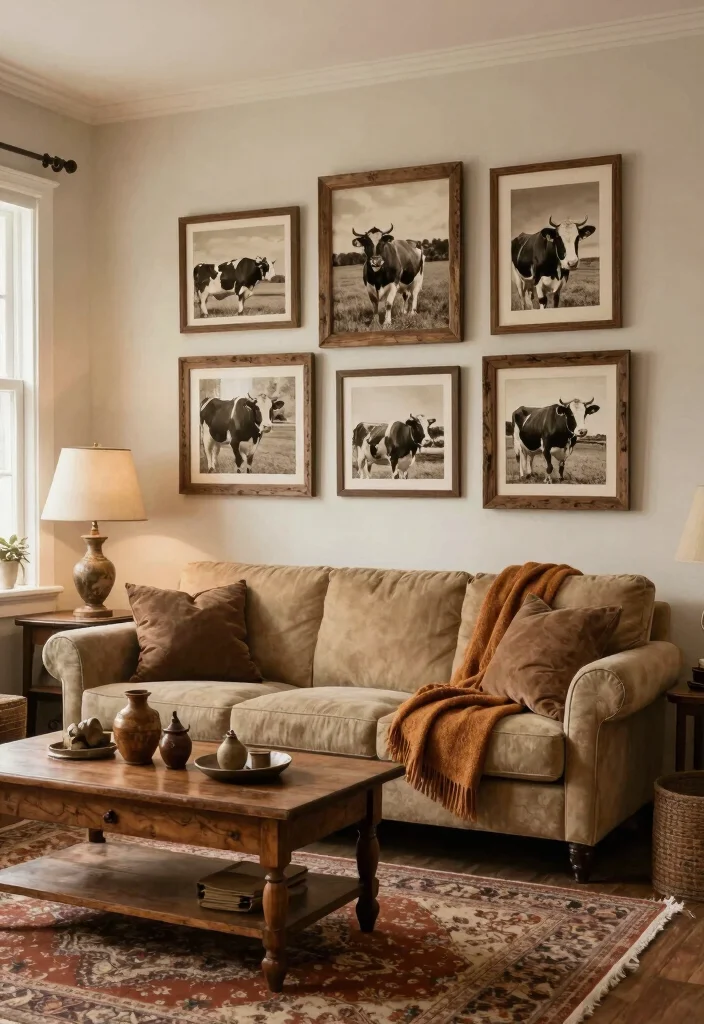 15 Cow Pictures Decor Living Room Ideas for Farmhouse Whimsy - 3. Vintage Cow Photography 1