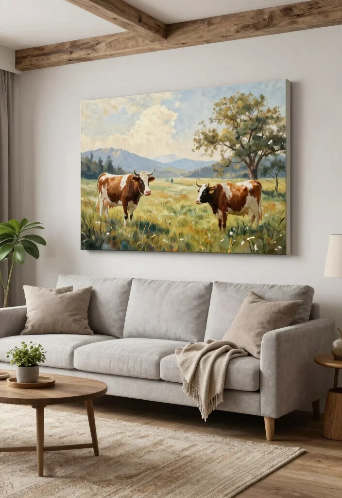 15 Cow Pictures Decor Living Room Ideas for Farmhouse Whimsy - 4. Farmhouse Style Canvas Art 1