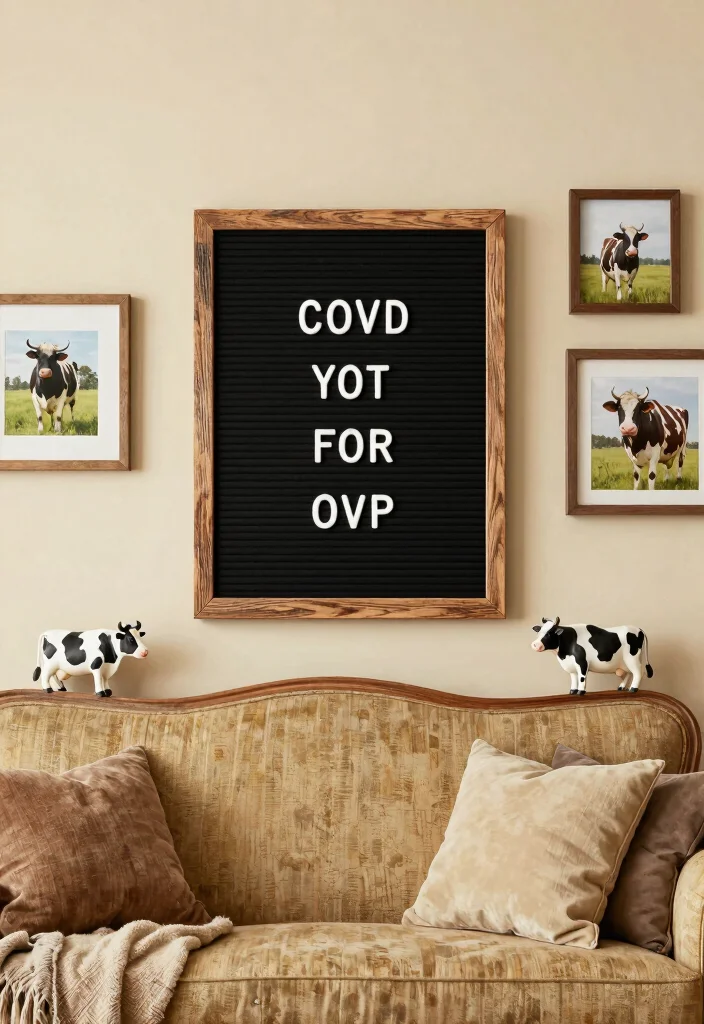 15 Cow Pictures Decor Living Room Ideas for Farmhouse Whimsy - 6. Rustic Letter Board with Cow Quotes 1