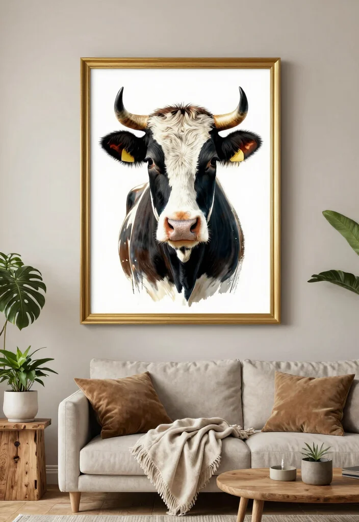 15 Cow Pictures Decor Living Room Ideas for Farmhouse Whimsy - 9. Custom Cow Portraits 1