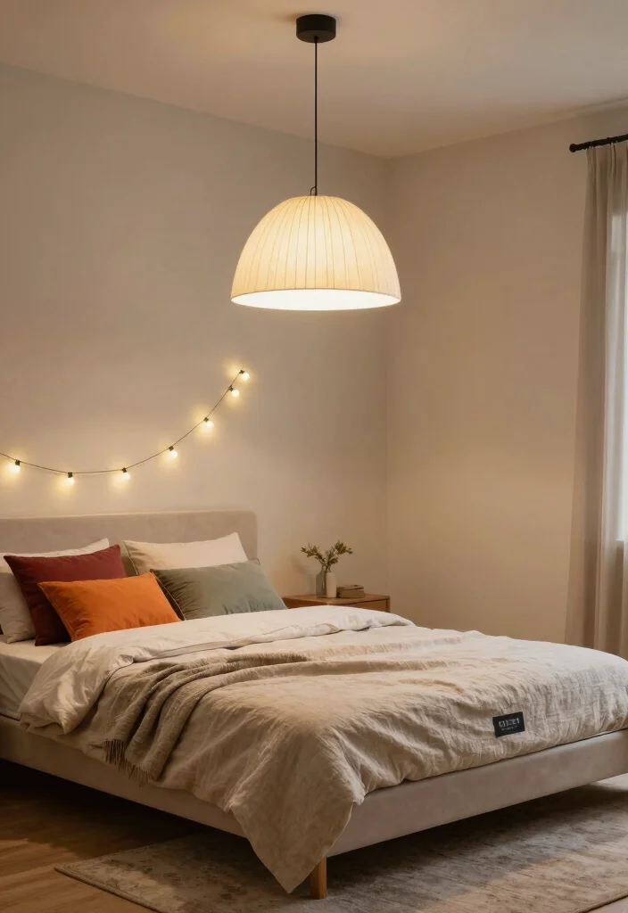 15 Floor Mattress Bedroom Ideas for a Minimal, Relaxed Style - 10. Statement Lighting Fixtures 1