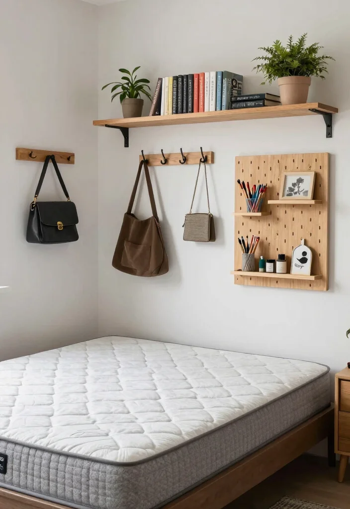 15 Floor Mattress Bedroom Ideas for a Minimal, Relaxed Style - 13. Utilizing Wall Space for Extra Storage 1