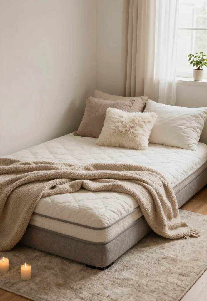 15 Floor Mattress Bedroom Ideas for a Minimal, Relaxed Style - 14. Emphasizing Comfort with Soft Touches 1