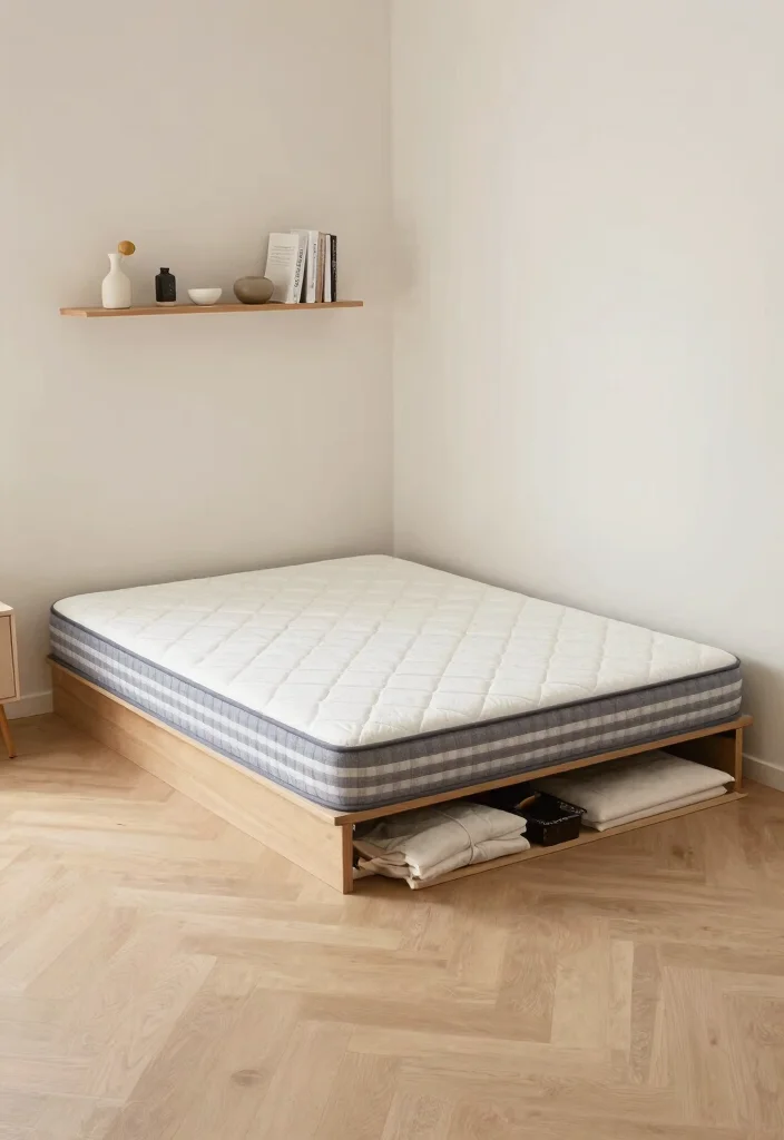 15 Floor Mattress Bedroom Ideas for a Minimal, Relaxed Style - 7. Space-Saving Solutions with Floor Mattresses 1