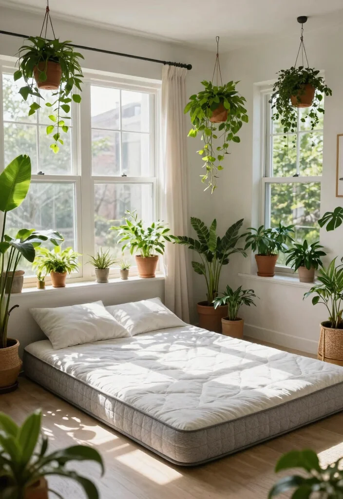 15 Floor Mattress Bedroom Ideas for a Minimal, Relaxed Style - 8. Natural Light and Indoor Plants 1