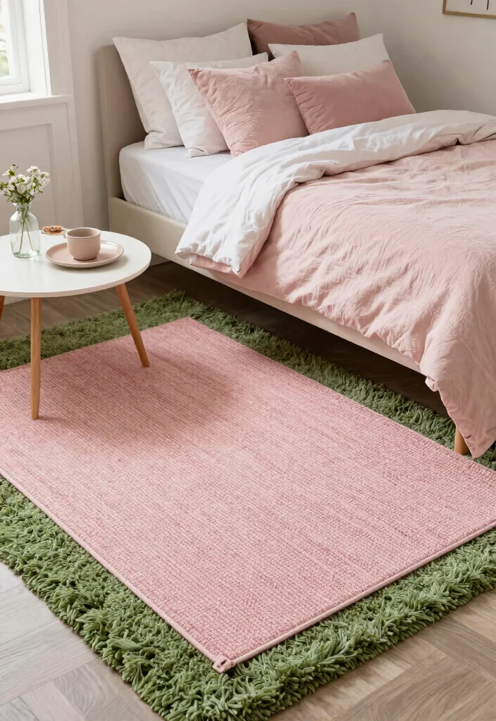 15 Green and Pink Bedroom Ideas Fresh Youthful Vibes - 6. Layered Green and Pink Rugs 1